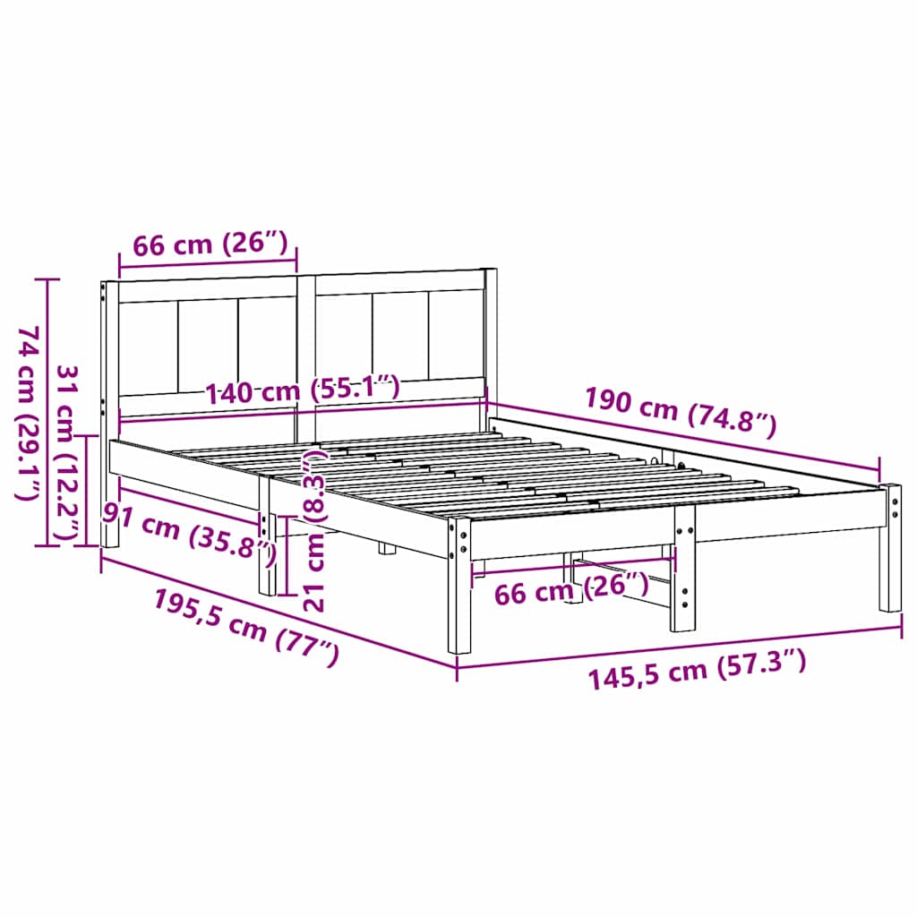 Sengestel Brun 140 190 Cm Massivt Fyrretræ - Billede 10