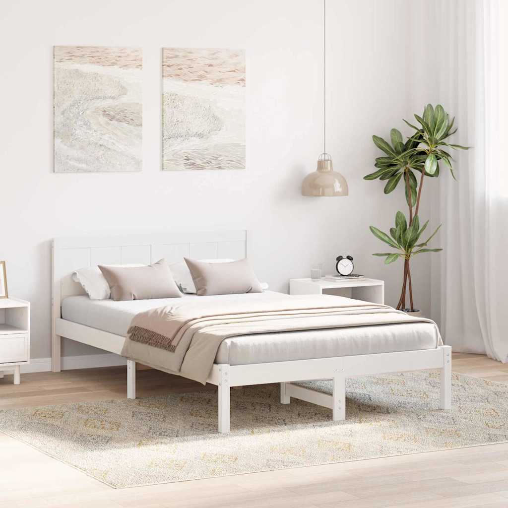 Sengestel Hvid 140 190 Cm Massivt Fyrretræ - Billede 5