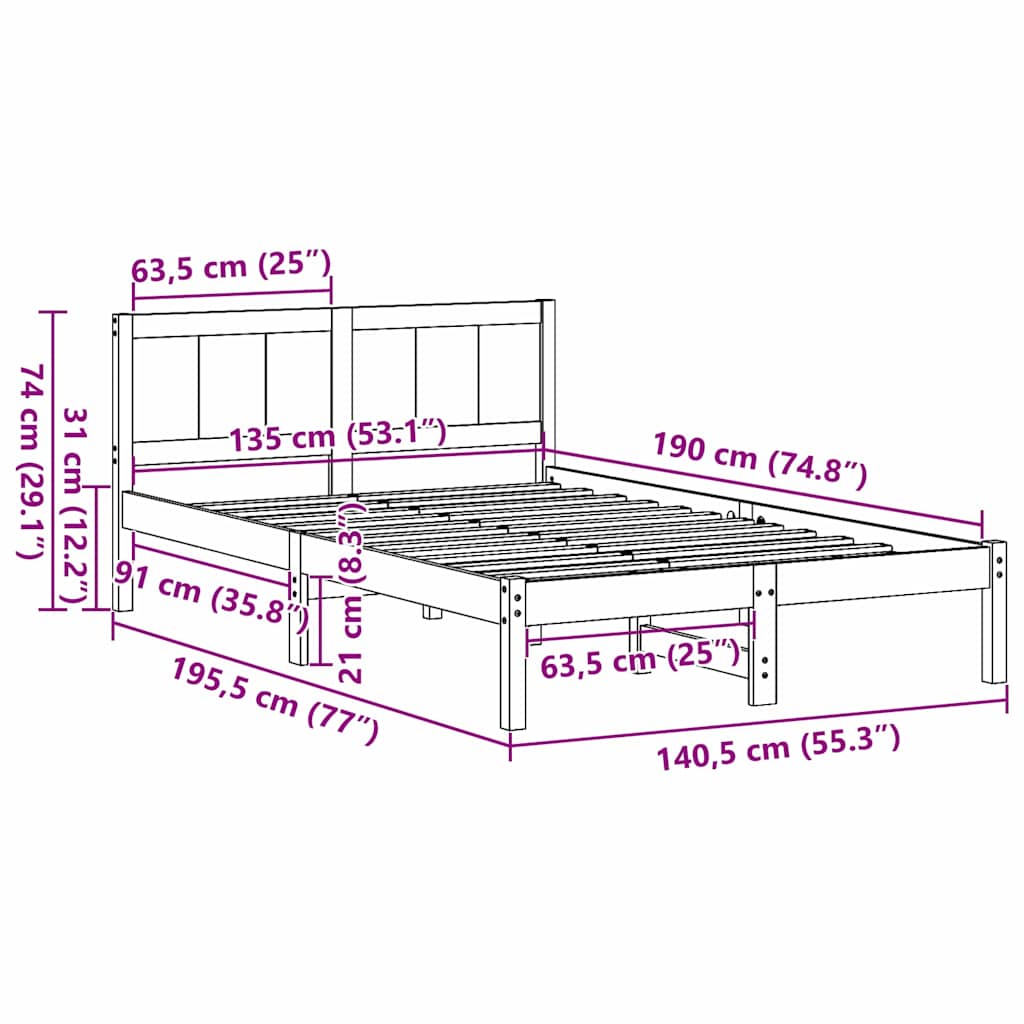 Sengestel Brun 135 190 Cm Massivt Fyrretræ - Billede 10