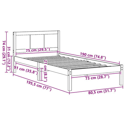 Sengestel Brun 75 X 190 Cm Massivt Fyrretræ - Billede 10
