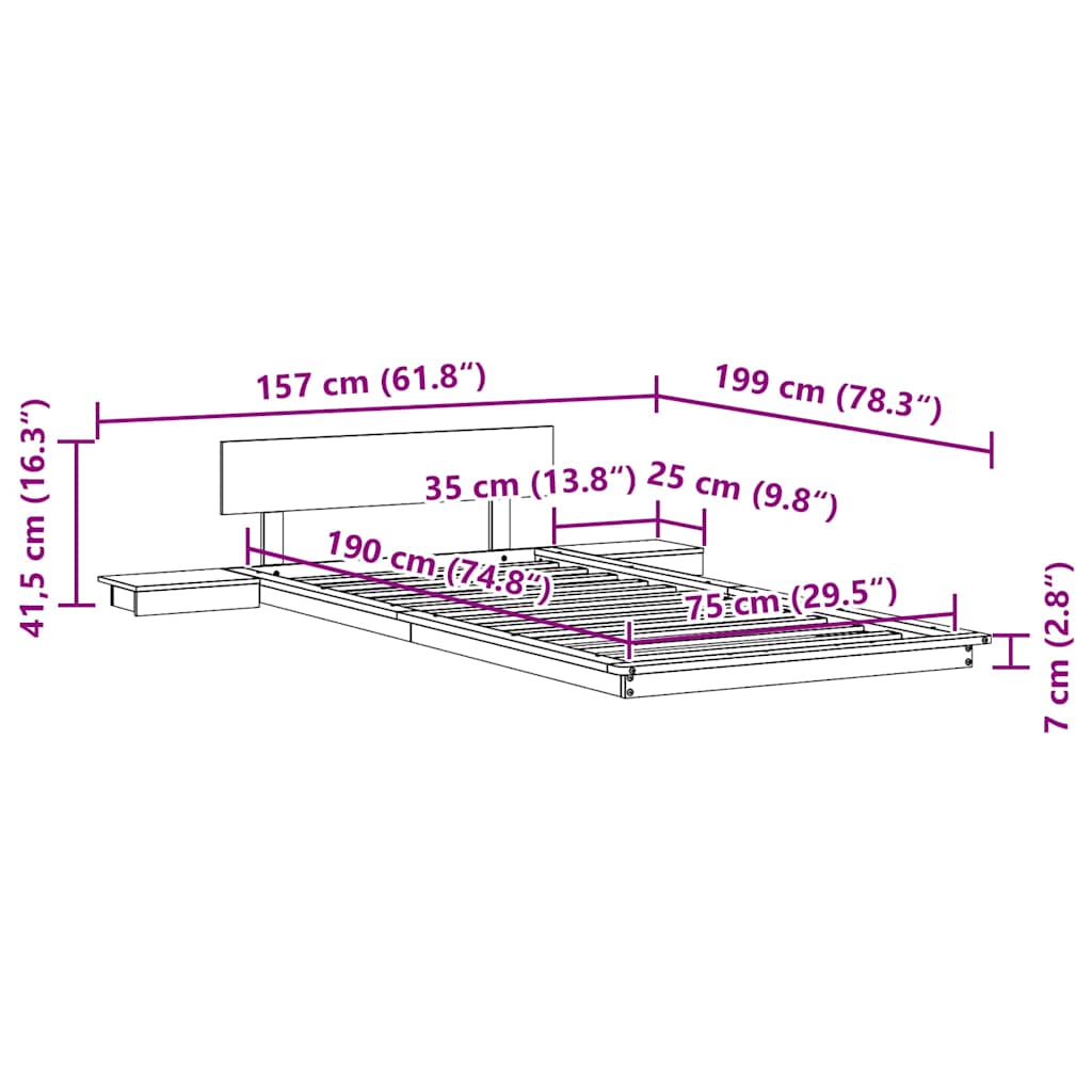 Sengestel Brun 75 X 190 Cm Træ - Billede 9