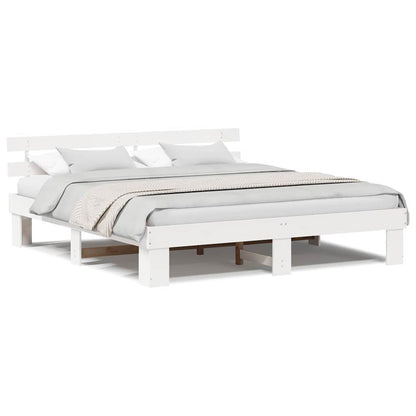 Sengestel Med Hovedgærde Hvid 200 X 200 Cm Massivt Fyrretræ - Billede 4