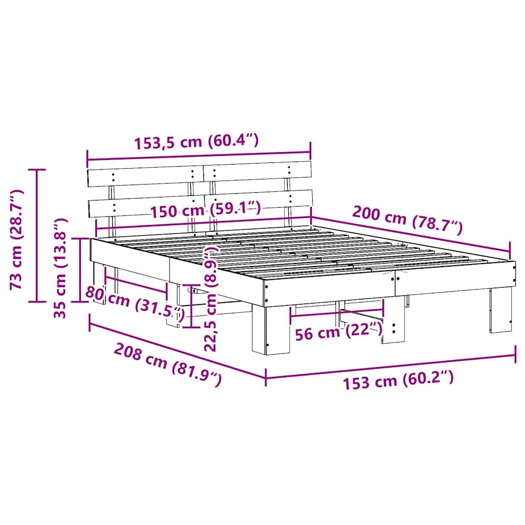 Sengestel Med Hovedgærde Hvid 150 X 200 Cm Massivt Fyrretræ - Billede 10