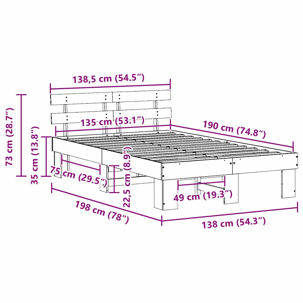 Sengestel Med Hovedgærde Brun 135 190 Cm Massivt Fyrretræ - Billede 10