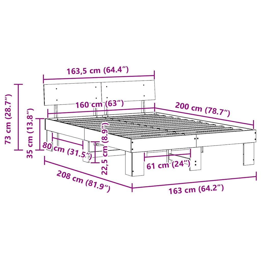 Sengestel Med Hovedgærde Hvid 160 X 200 Cm Massivt Fyrretræ - Billede 10