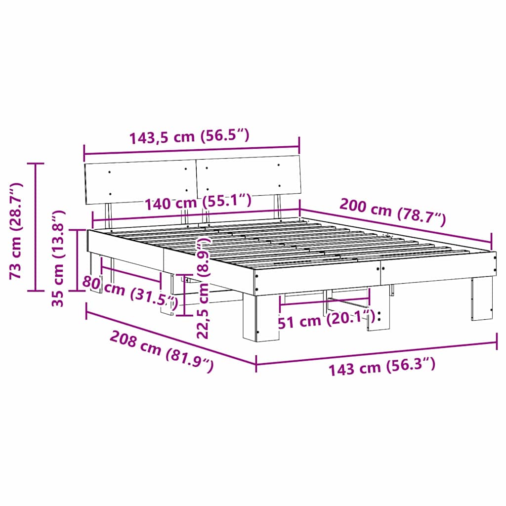Sengestel Med Hovedgærde Brun 140 200 Cm Massivt Fyrretræ - Billede 10
