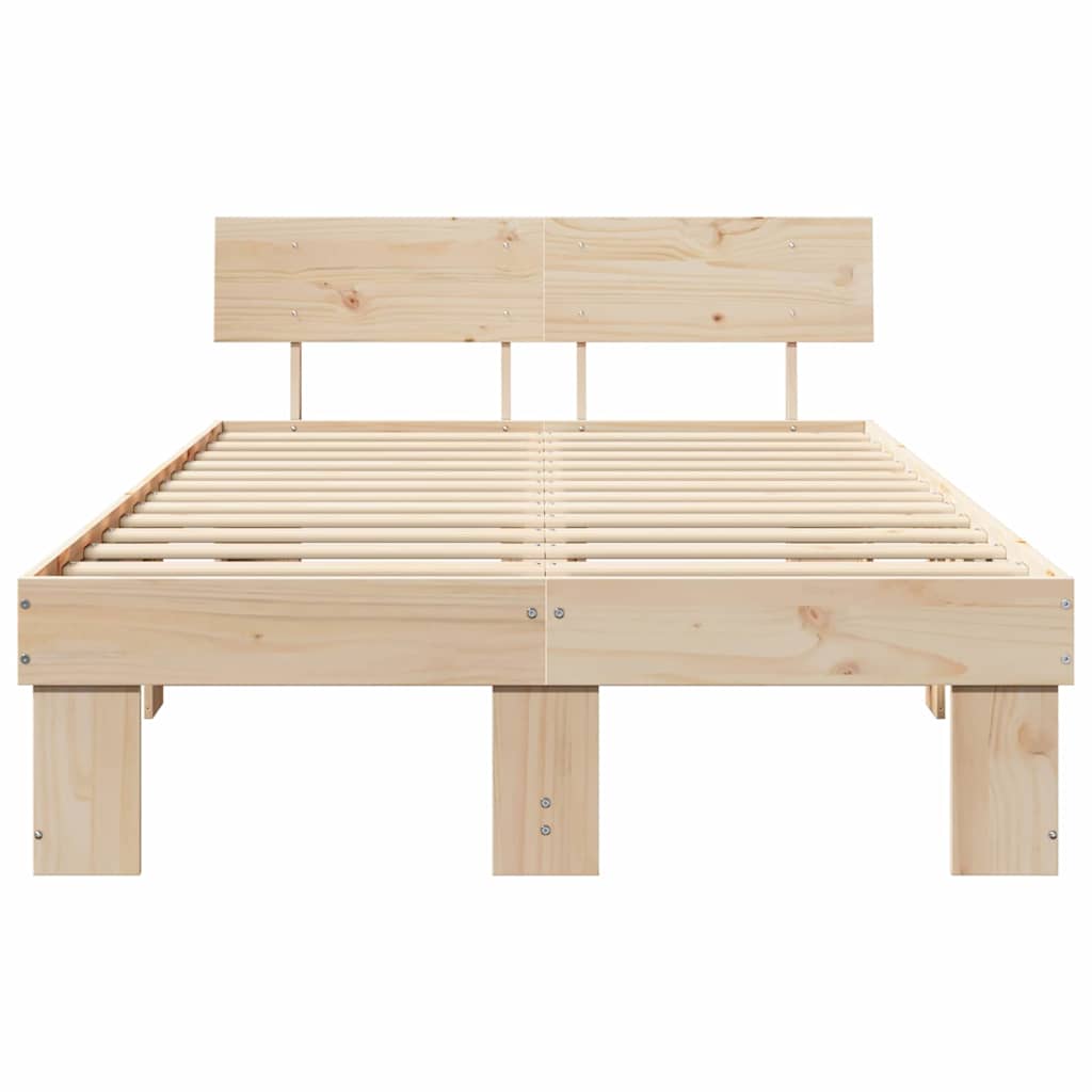 Sengestel Med Hovedgærde Brun 135 190 Cm Massivt Fyrretræ - Billede 6