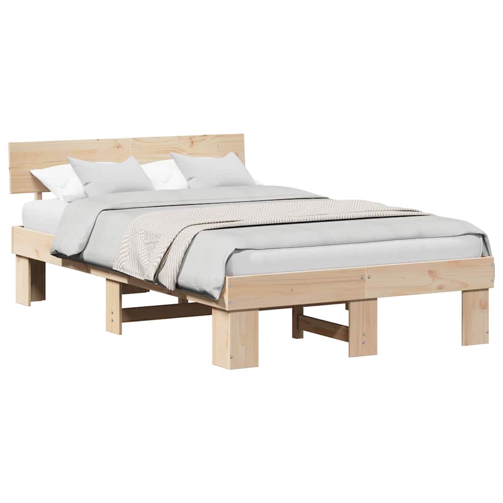 Sengestel Med Hovedgærde Brun 135 190 Cm Massivt Fyrretræ - Billede 3