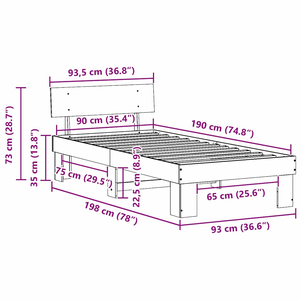 Sengestel Med Hovedgærde Brun 90 190 Cm Massivt Fyrretræ - Billede 10