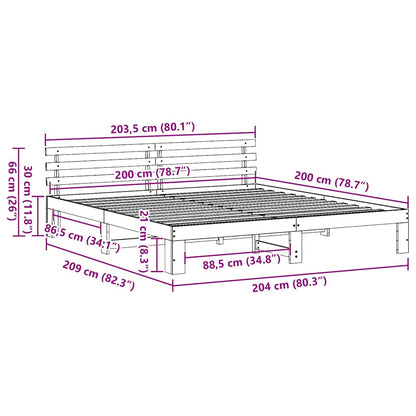 Sengestel Med Hovedgærde Brun 200 X 200 Cm Massivt Fyrretræ - Billede 10