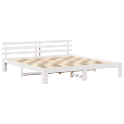 Sengestel Med Hovedgærde Hvid 200 X 200 Cm Massivt Fyrretræ - Billede 2