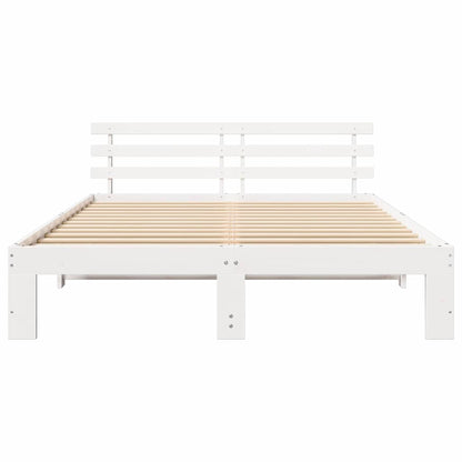 Sengestel Med Hovedgærde Hvid 150 X 200 Cm Massivt Fyrretræ - Billede 6