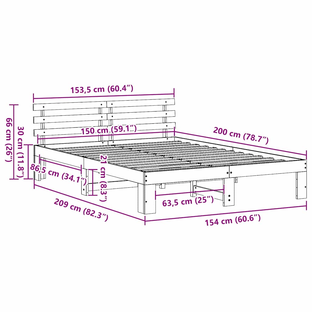 Sengestel Med Hovedgærde Hvid 150 X 200 Cm Massivt Fyrretræ - Billede 10
