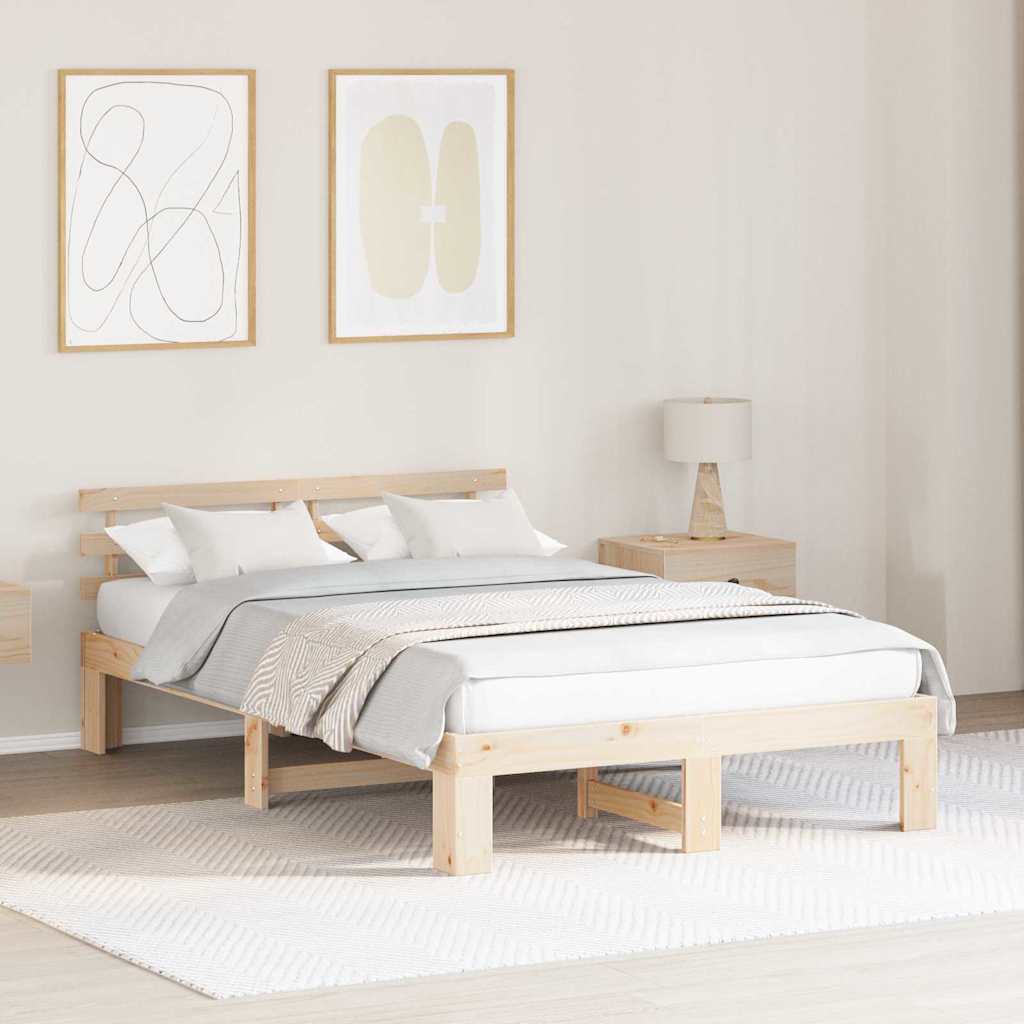 Sengestel Med Hovedgærde Creme 140 190 Cm Massivt Fyrretræ - Hovedbillede
