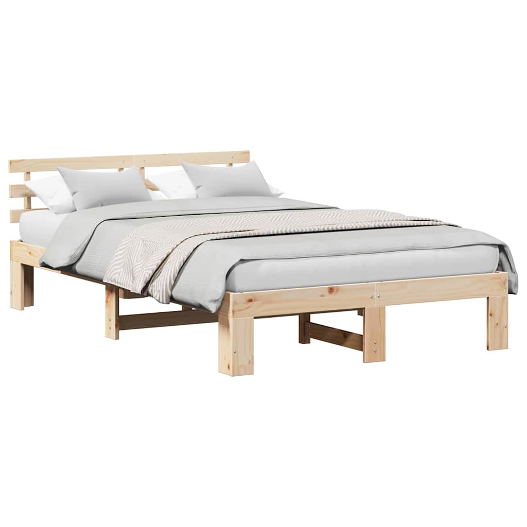 Sengestel Med Hovedgærde Creme 140 X 190 Cm Massivt Fyrretræ - Billede 3