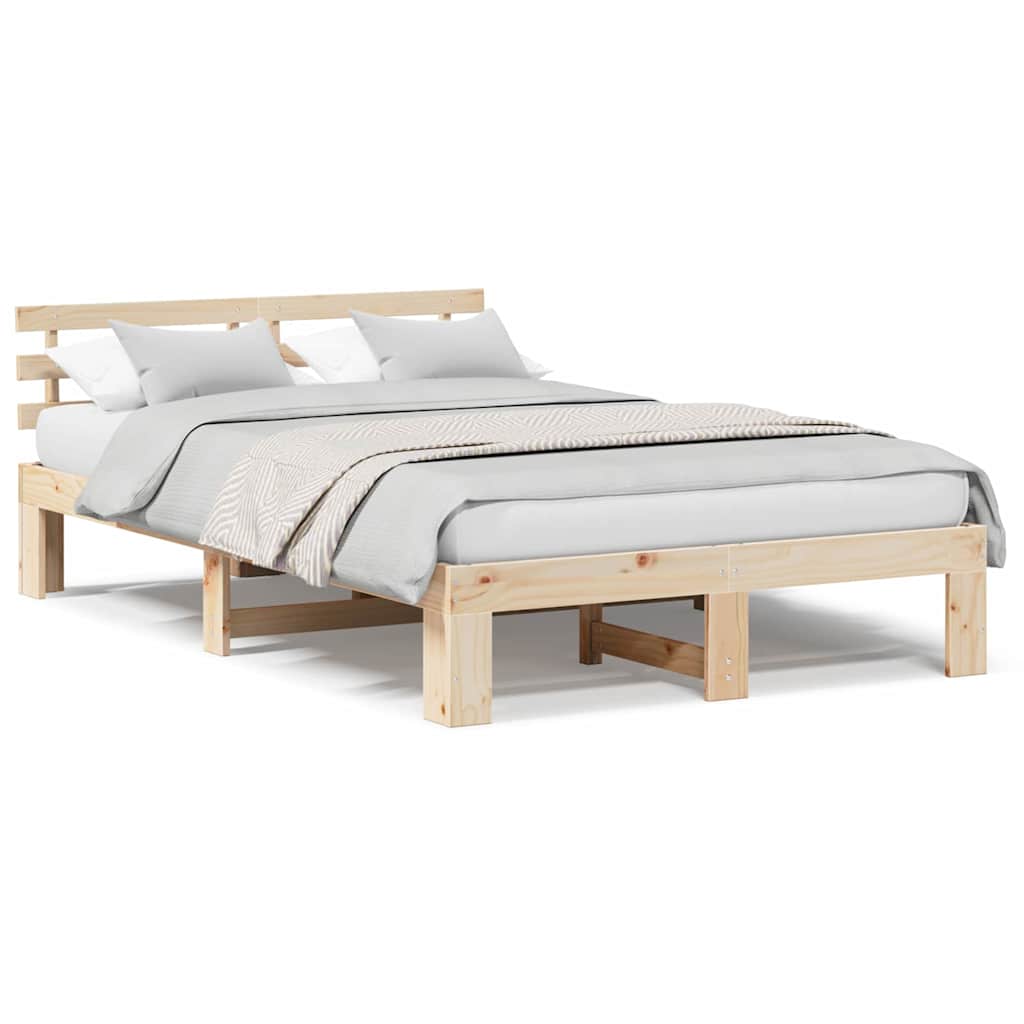 Sengestel Med Hovedgærde Creme 140 190 Cm Massivt Fyrretræ - Billede 4