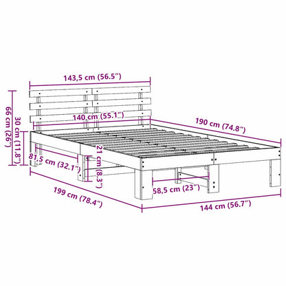 Sengestel Med Hovedgærde Hvid 140 X 190 Cm Massivt Fyrretræ - Billede 10