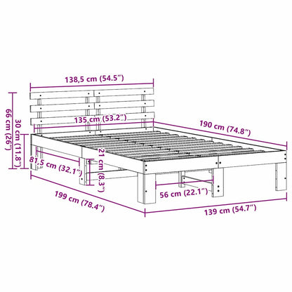 Sengestel Med Hovedgærde Brun 135 X 190 Cm Massivt Fyrretræ - Billede 10