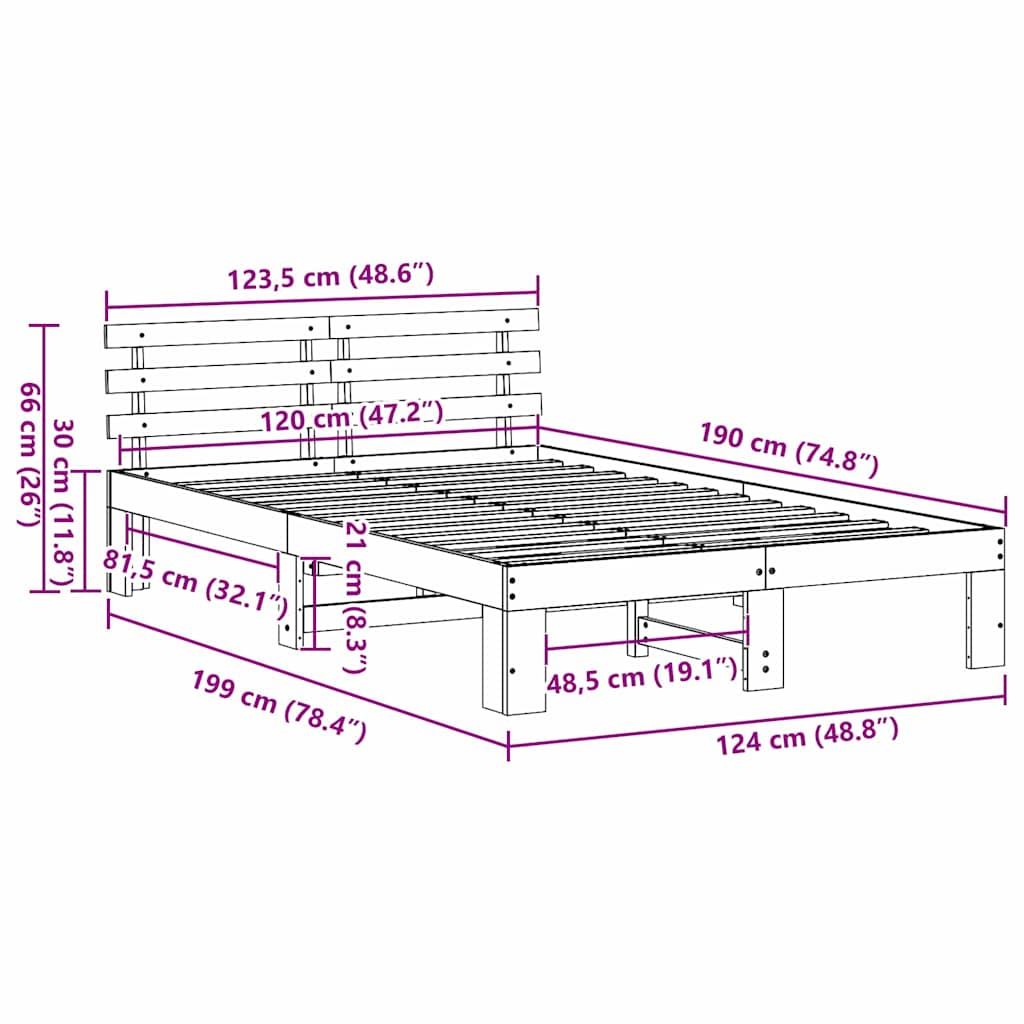 Sengestel Med Hovedgærde Brun 120 X 190 Cm Massivt Fyrretræ - Billede 10