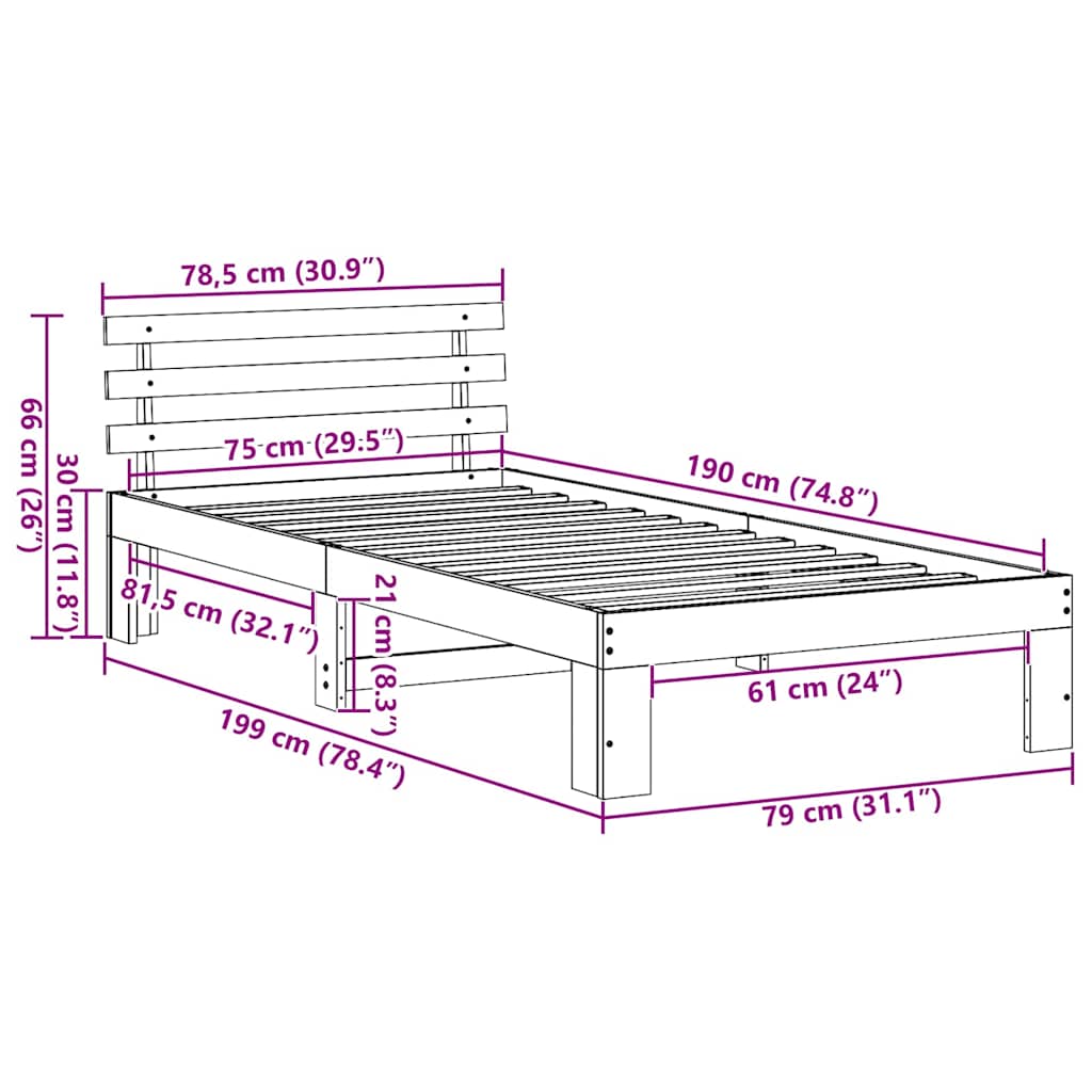 Sengestel Med Hovedgærde Brun 75 190 Cm Massivt Fyrretræ - Billede 10