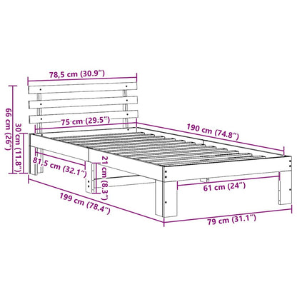 Sengestel Med Hovedgærde Brun 75 190 Cm Massivt Fyrretræ - Billede 10