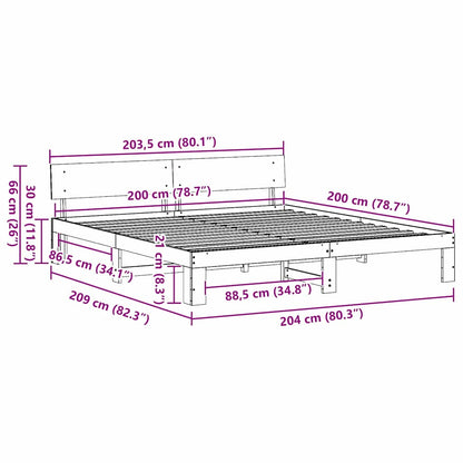 Sengestel Med Hovedgærde Brun 200 X 200 Cm Massivt Fyrretræ - Billede 10