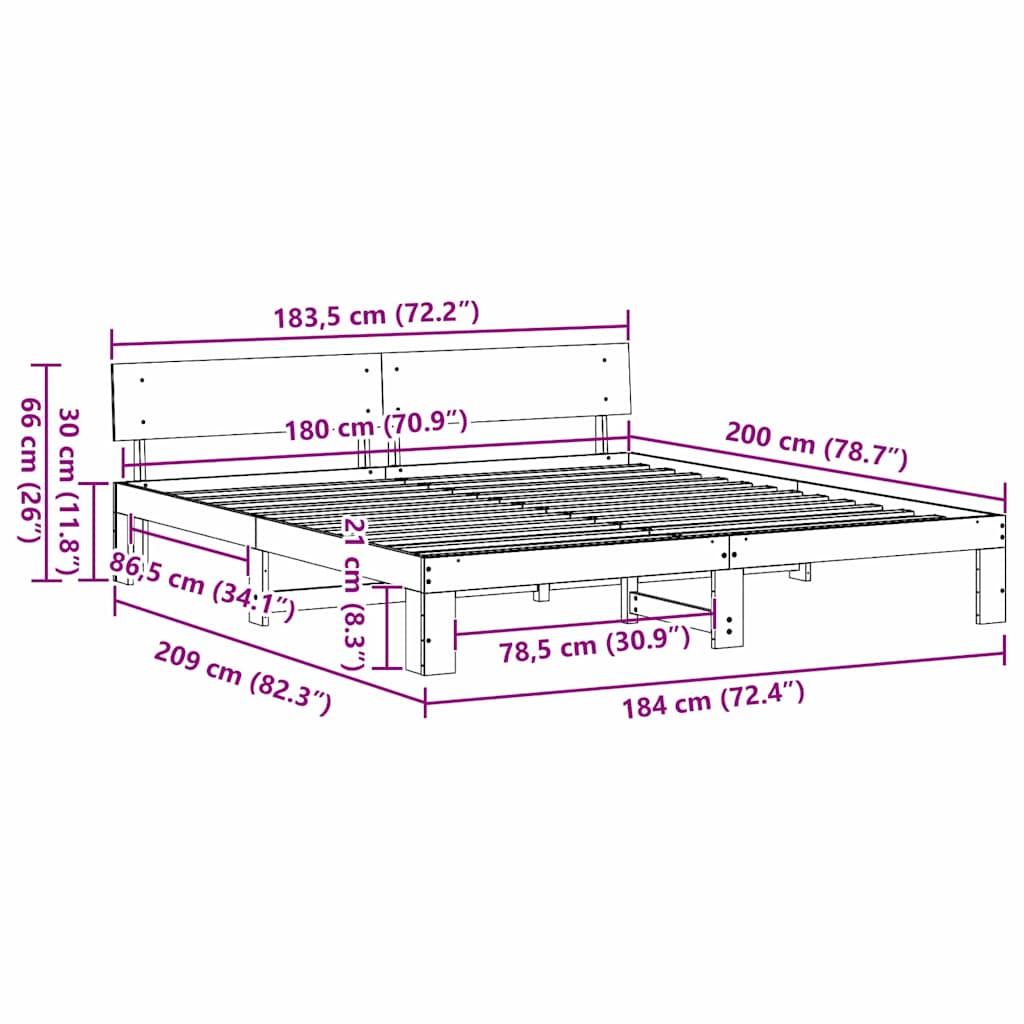 Sengestel Med Hovedgærde Hvid 180 X 200 Cm Massivt Fyrretræ - Billede 11
