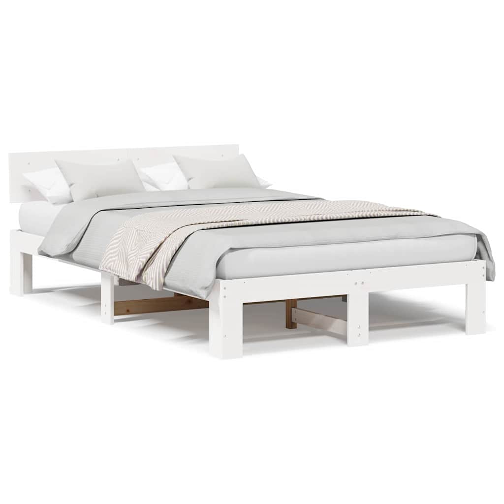 Sengestel Med Hovedgærde Hvid 140 X 190 Cm Massivt Fyrretræ - Billede 4