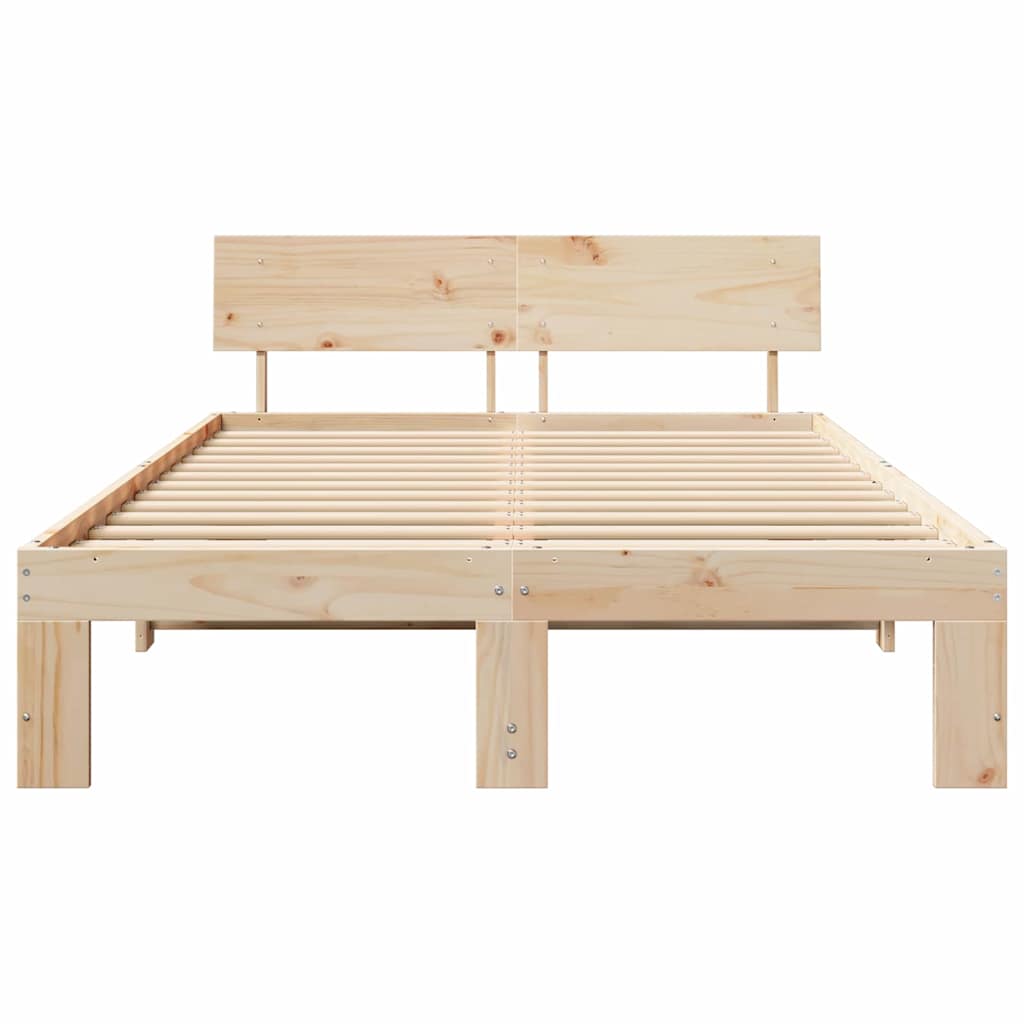 Sengestel Med Hovedgærde Brun 135 190 Cm Massivt Fyrretræ - Billede 6