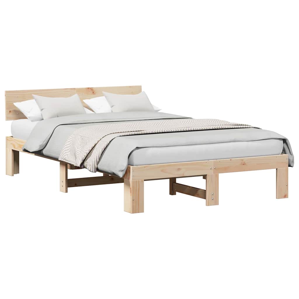 Sengestel Med Hovedgærde Brun 135 190 Cm Massivt Fyrretræ - Billede 3
