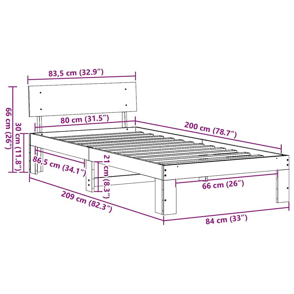 Sengestel Med Hovedgærde Brun 80 X 200 Cm Massivt Fyrretræ - Billede 10