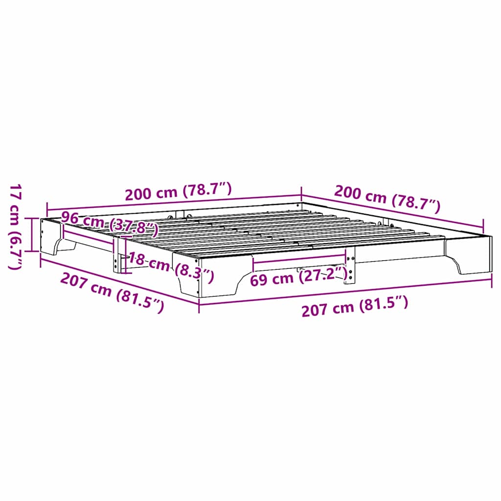 Sengestel Hvid 207 X 207 X 17 Cm Massivt Fyrretræ - Billede 10