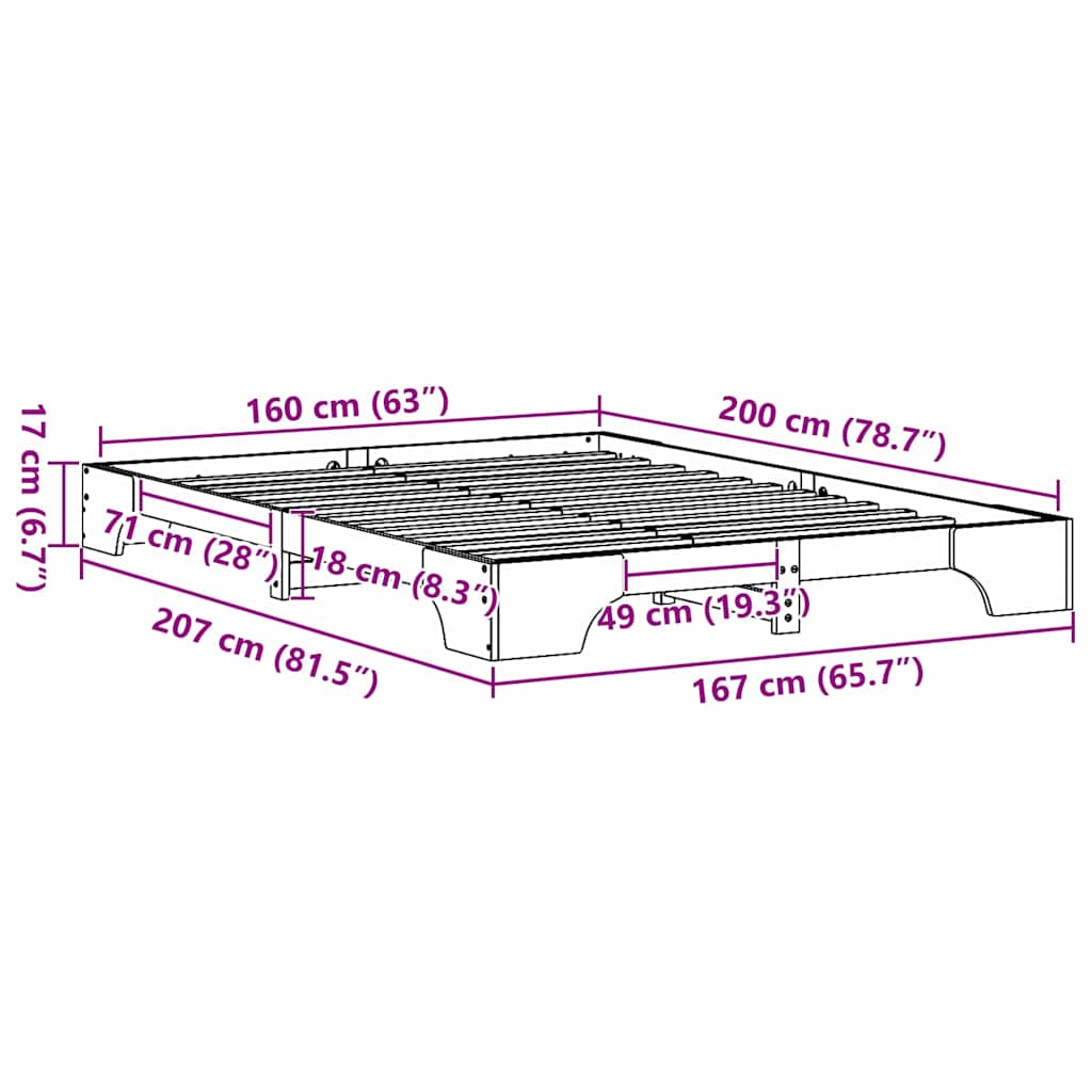 Sengestel Hvid 207 167 17 Cm Massivt Fyrretræ - Billede 10