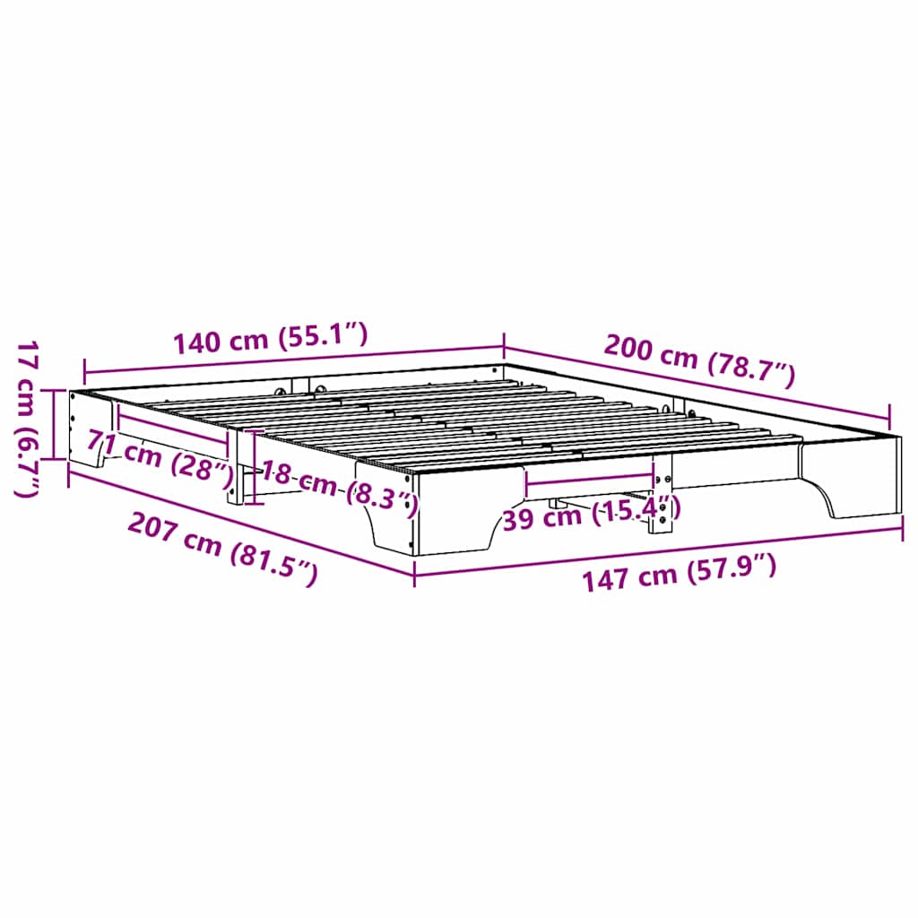 Sengestel Hvid 207 147 17 Cm Massivt Fyrretræ - Billede 10