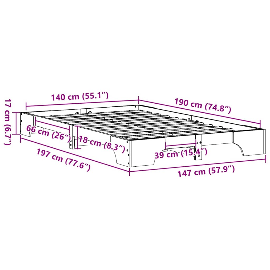 Sengestel Massiv Fyrretræ 197 X 147 X 17 Cm Massivt Fyrretræ - Billede 10