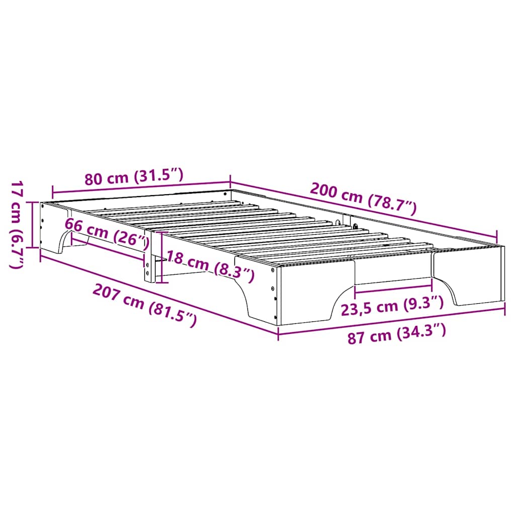 Sengestel Massiv Fyrretræ 207 X 87 X 17 Cm Massivt Fyrretræ - Billede 10