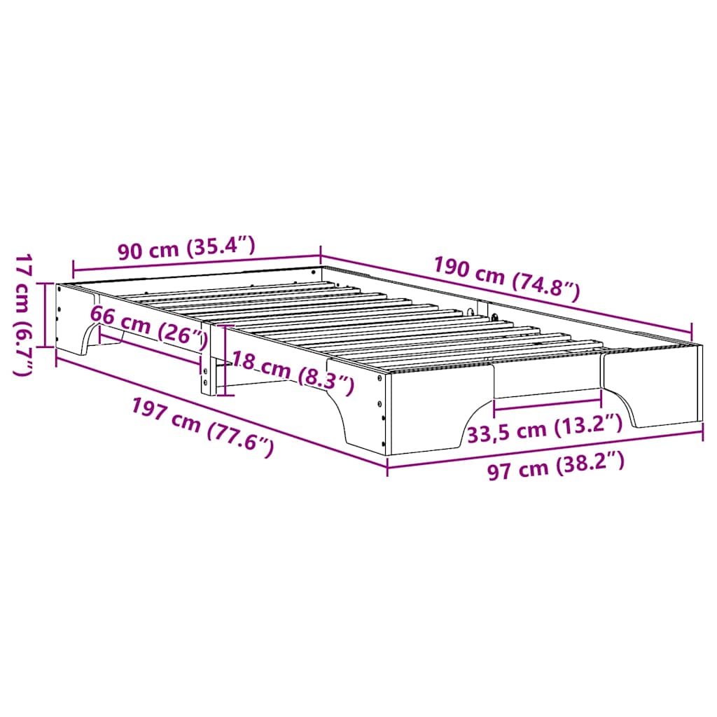 Sengestel Massiv Fyrretræ 197 X 97 X 17 Cm Massivt Fyrretræ - Billede 10