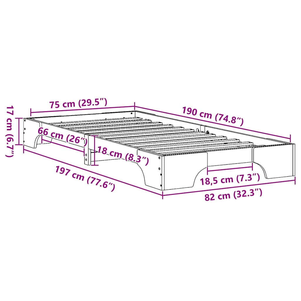 Sengestel Massiv Fyrretræ 197 X 82 X 17 Cm Massivt Fyrretræ - Billede 10