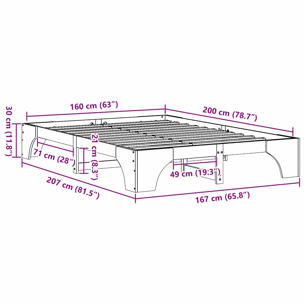 Sengestel Hvid 207 167 30 Cm Massivt Fyrretræ - Billede 10