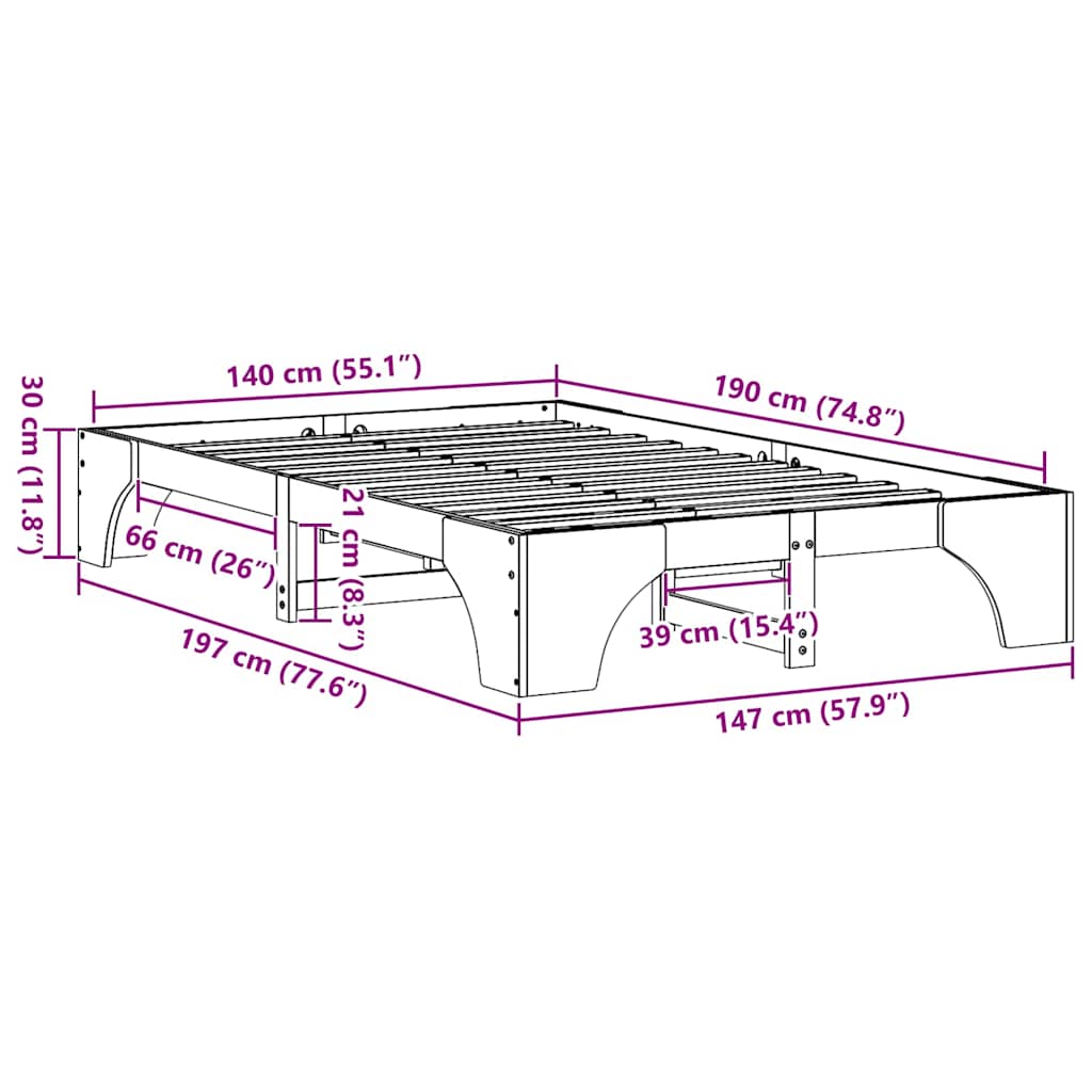 Sengestel Massiv Fyrretræ 197 X 147 X 30 Cm Massivt Fyrretræ - Billede 10