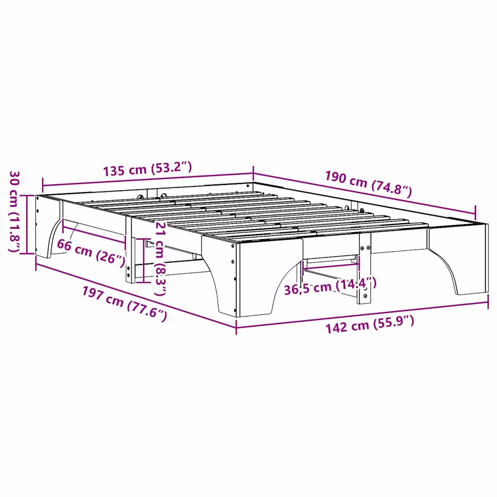Sengestel Massiv Fyrretræ 197 X 142 X 30 Cm Massivt Fyrretræ - Billede 10