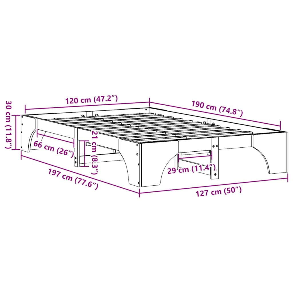 Sengestel Massiv Fyrretræ 197 X 127 X 30 Cm Massivt Fyrretræ - Billede 10