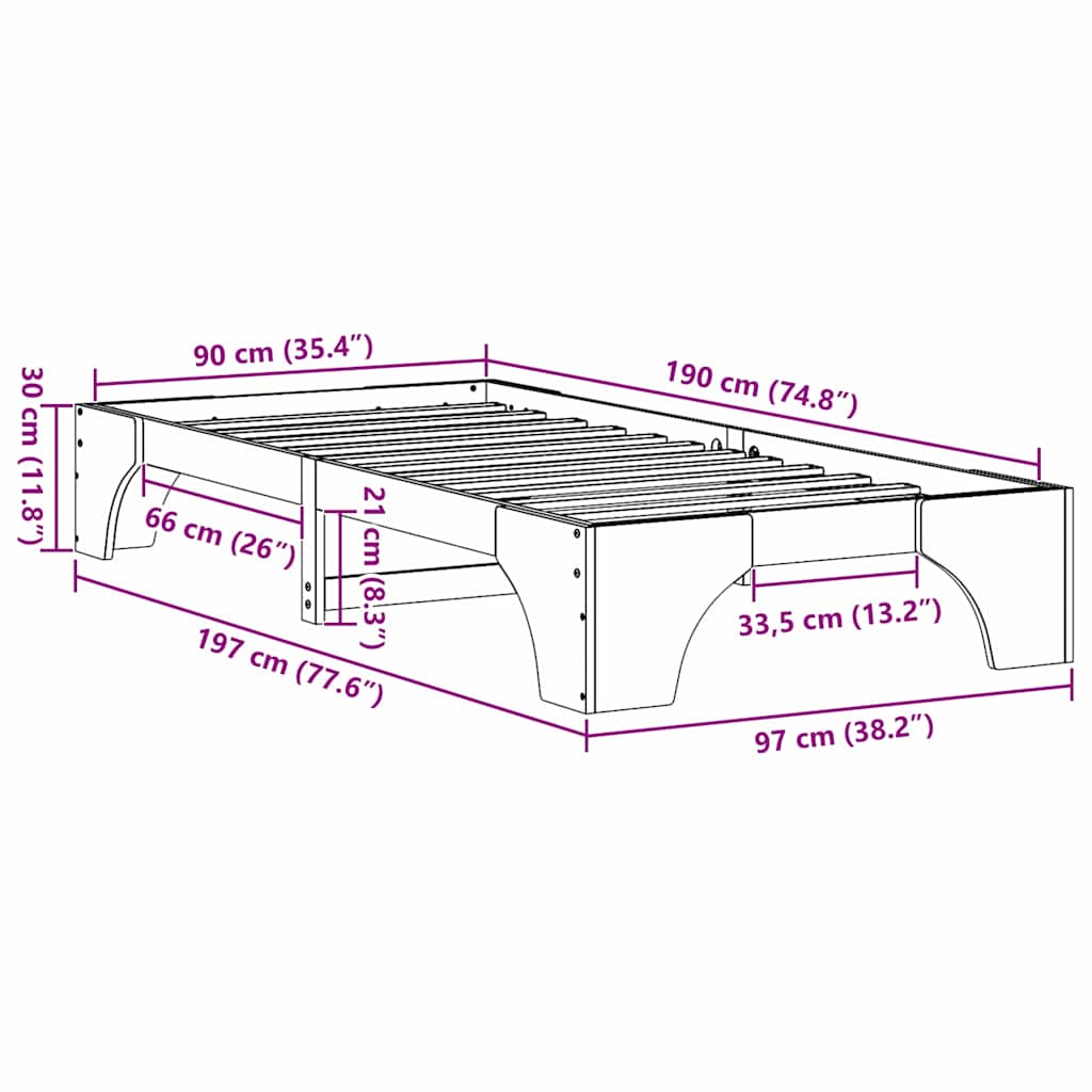 Sengestel Hvid 197 X 97 X 30 Cm Massivt Fyrretræ - Billede 10