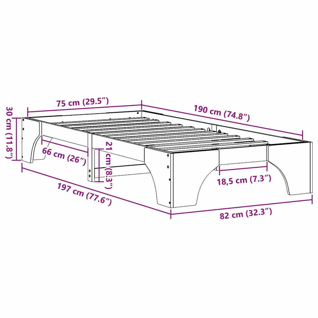 Sengestel Massiv Fyrretræ 197 X 82 X 30 Cm Massivt Fyrretræ - Billede 10