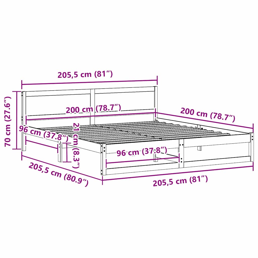 Sengestel Med Hovedgærde Brun 200 X 200 Cm Massivt Fyrretræ - Billede 10