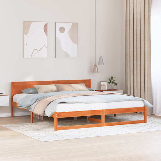Sengestel Med Hovedgærde Brun 200 X 200 Cm Massivt Fyrretræ - Hovedbillede