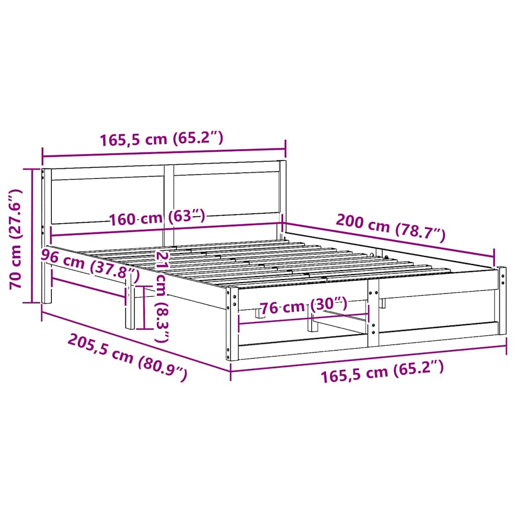 Sengestel Med Hovedgærde Brun 160 200 Cm Massivt Fyrretræ - Billede 10