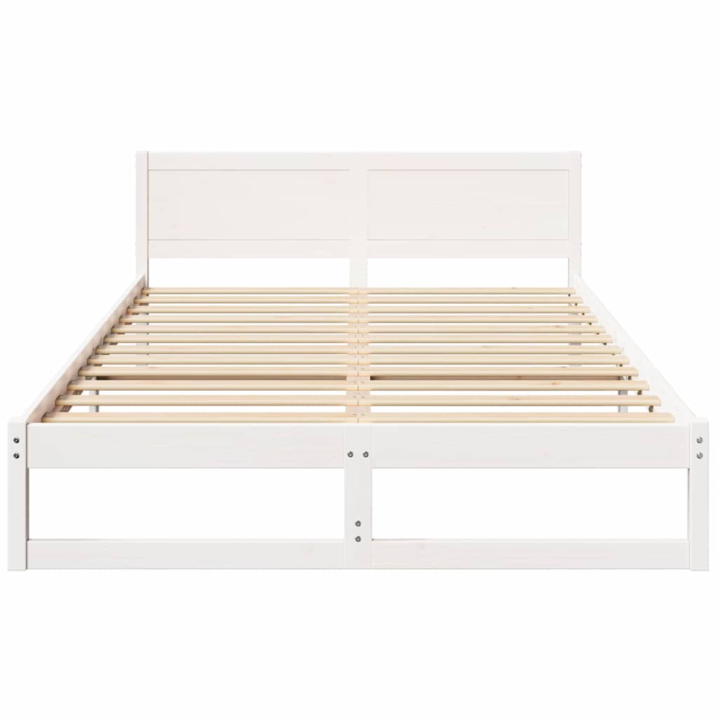 Sengestel Med Hovedgærde Hvid 160 X 200 Cm Massivt Fyrretræ - Billede 6