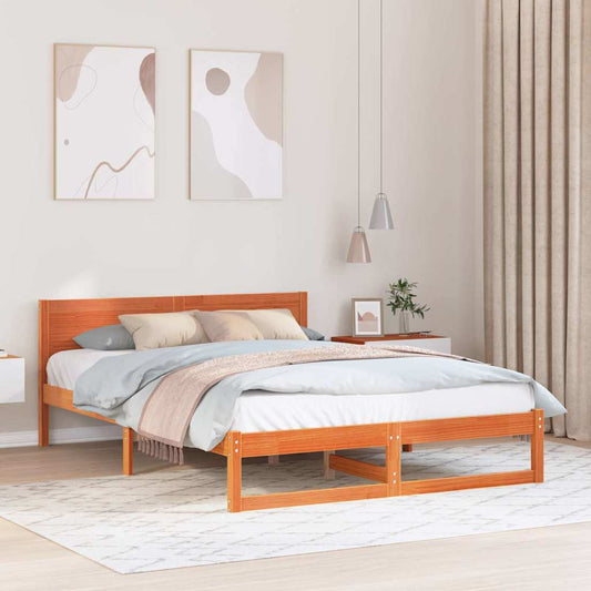 Sengestel Med Hovedgærde Brun 150 X 200 Cm Massivt Fyrretræ - Hovedbillede