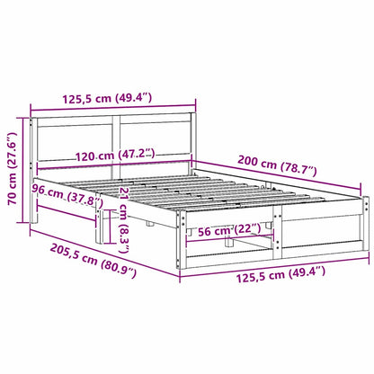 Sengestel Med Hovedgærde Hvid 120 X 200 Cm Massivt Fyrretræ - Billede 10